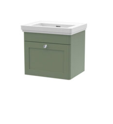 Balterley Swynnerton Traditional 1 Drawer Wall Hung Vanity Unit With Basin, Satin Green, 500mm - thumbnail 1