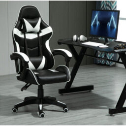 (White) Swivel Gaming Chair Faux Leather Desk Tilt Chair A - thumbnail 1