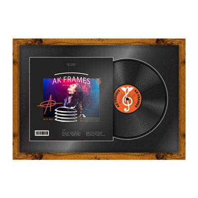 "AK Frames 25X17"" Rustic Oak Modern Vinyl Record Frame With Black Mount For 12 Inch Lp Cover & Disc - Overlapped Design" - image 1