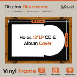 "AK Frames 25X17"" Rustic Oak Modern Vinyl Record Frame With Black Mount For 12 Inch Lp Cover & Disc - Overlapped Design" - thumbnail 2