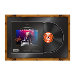 "AK Frames 25X17"" Rustic Oak Modern Vinyl Record Frame With Black Mount For 12 Inch Lp Cover & Disc - Overlapped Design" - thumbnail 1