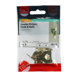 Timco - Picture Hanging Hooks - Double - Electro Brass (Size No.3 Double - 4 Pieces) - thumbnail 2