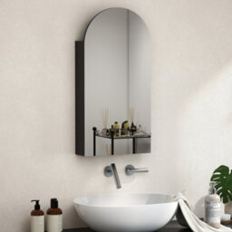 Homcom Bathroom Mirror Cabinet With Adjustable Glass Shelves, Black