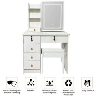 Dressing Table Vanity Makeup Desk Set With Led Mirror And Stool 5 Drawers - image 1