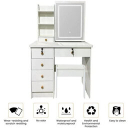 Dressing Table Vanity Makeup Desk Set With Led Mirror And Stool 5 Drawers - thumbnail 1