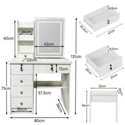 Dressing Table Vanity Makeup Desk Set With Led Mirror And Stool 5 Drawers - thumbnail 2