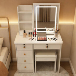 Dressing Table Vanity Makeup Desk Set With Led Mirror And Stool 5 Drawers - thumbnail 3