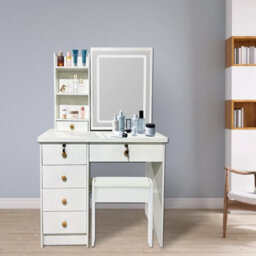 Dressing Table Vanity Makeup Desk Set With Led Mirror And Stool 5 Drawers - thumbnail 4
