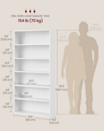 Vasagle Bookcase, 6-Tier Bookshelf, Open Storage Shelf, Shelving Unit, 24 X 80 X 160.7 Cm,cloud White - thumbnail 6