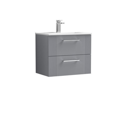 Balterley Partial Fluted 2 Drawer Wall Hung Vanity Unit With 1 Tap Hole Minimalist Basin - 600mm - Satin Grey - image 1