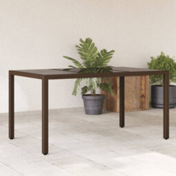 Walplus Garden Table With Glass Top Brown 150X90X75 Cm Poly Rattan - thumbnail 1
