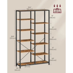 5-Tier Rustic Industrial Bookcase For Stylish Home & Office Storage - thumbnail 2