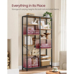 5-Tier Rustic Industrial Bookcase For Stylish Home & Office Storage - thumbnail 3