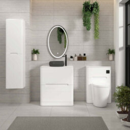 Royal Bathrooms Venice 700mm Gloss White Freestanding Bathroom Countertop Vanity Unit 2 Drawer With Milan Black Basin - thumbnail 4