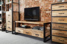 Kingwood Industrial Reclaimed Metal & Wood 3 Drawers & 1 Shelf Large Plasma Stand - thumbnail 2