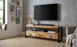 Kingwood Industrial Reclaimed Metal & Wood 3 Drawers & 1 Shelf Large Plasma Stand - thumbnail 6