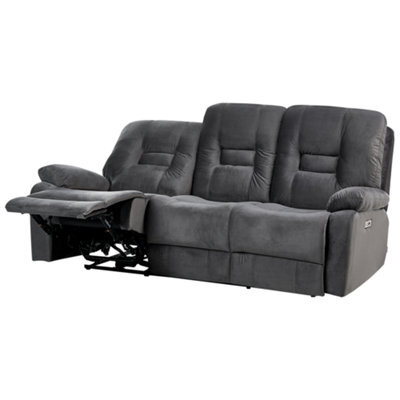Beliani Electric Recliner Sofa 3 Seater Bergen Velvet Dark Grey - image 1