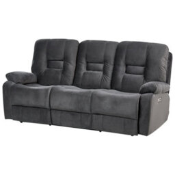 Beliani Electric Recliner Sofa 3 Seater Bergen Velvet Dark Grey - thumbnail 4