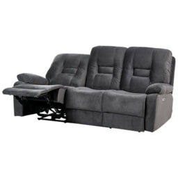 Beliani Electric Recliner Sofa 3 Seater Bergen Velvet Dark Grey - thumbnail 1