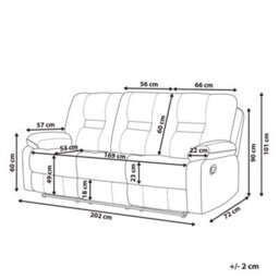 Beliani Electric Recliner Sofa 3 Seater Bergen Velvet Dark Grey - thumbnail 3