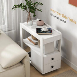 White 2 Drawer Modern Narrow Sofa Side End Table
