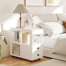 White 2 Drawer Modern Narrow Sofa Side End Table - thumbnail 3