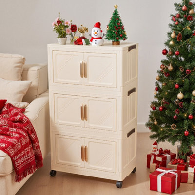 Living And Home Cream Large Foldable Three-Tier Rolling Plastic Storage Cabinet 56.5Cm W X 31Cm D X 93.7Cm H - image 1