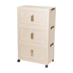 Living And Home Cream Large Foldable Three-Tier Rolling Plastic Storage Cabinet 56.5Cm W X 31Cm D X 93.7Cm H - thumbnail 4