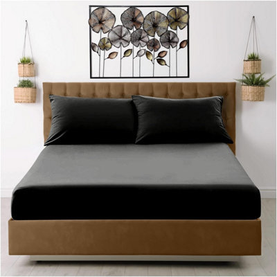 Gaveno Cavailia Microfiber Fitted Sheet King Black Luxurious Premium Quality Bedsheet - image 1