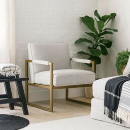 Wyld Haus Torino Cream Chenille Armchair With Bronze-Style Frame - thumbnail 2