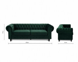 Home Detail Chesterfield Velvet Pleat Fabric 3 Seater Sofa, Green - thumbnail 7