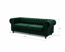Home Detail Chesterfield Velvet Pleat Fabric 3 Seater Sofa, Green - thumbnail 6