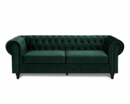 Home Detail Chesterfield Velvet Pleat Fabric 3 Seater Sofa, Green - thumbnail 2
