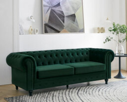 Home Detail Chesterfield Velvet Pleat Fabric 3 Seater Sofa, Green - thumbnail 1