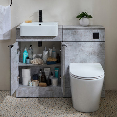 Homestylestore 1050mm Concrete Grey Bathroom Combination Vanity Wc Unit With Toilet Pan And Black Finger Pull Handle - image 1