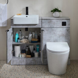 Homestylestore 1050mm Concrete Grey Bathroom Combination Vanity Wc Unit With Toilet Pan And Black Finger Pull Handle - thumbnail 1