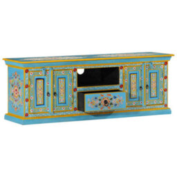 Berkfield Tv Cabinet Blue 110X30X40 Cm Solid Wood Mango - thumbnail 2