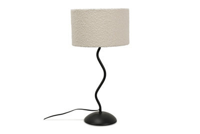 Valuelights Black Metal Wavy Single Stem Table Lamp With A Cream Boucle Drum Shade - Bulb Included - image 1