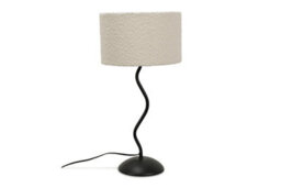 Valuelights Black Metal Wavy Single Stem Table Lamp With A Cream Boucle Drum Shade - Bulb Included - thumbnail 2