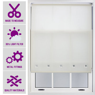 Cream Roller Blind With Chrome Square Eyelets And Meta Fittings Cut To Size By Furnished - (W)90Cm X (L)165Cm