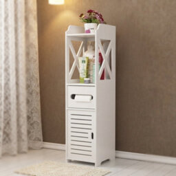 White Wooden Freestanding Toilet Roll Holder Bathroom Storage Cabinet - thumbnail 5