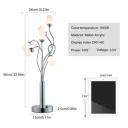 Garwarm 6-Light 56Cm Chrome Floral Led Table Lamp - Modern Novelty Design - thumbnail 5