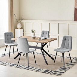 Longtoo Set Of 4 Linen Upholstered Dining Chairs With High Back And Modern Design,grey