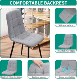 Longtoo Set Of 4 Linen Upholstered Dining Chairs With High Back And Modern Design,grey - thumbnail 4