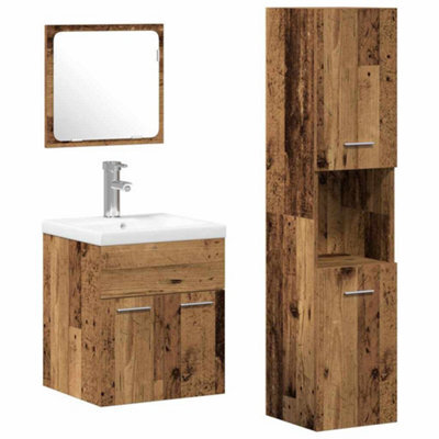 Berkfield Modern 4 Piece Bathroom Furniture Set - Old Wood Engineered Wood