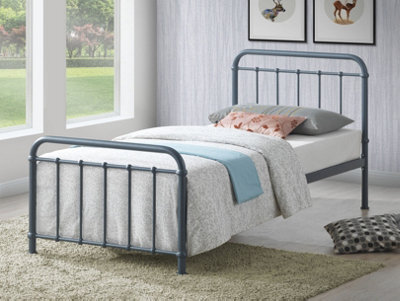 Save On Goods UK 3Ft Single Grey Tubular Steel Metal Retro Victorian Bed Frame Bedstead - image 1