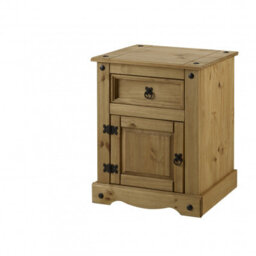 Mercers Furniture Corona Large Pot Cupboard Bedside Table Cabinet 1 Door 1 Drawer Solid Wood Pine Wooden With Mexican Styling - thumbnail 1