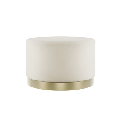 LPD Lara Cream Velvet Pouffe - Large Multipurpose Design With Brushed Gold Base - image 1