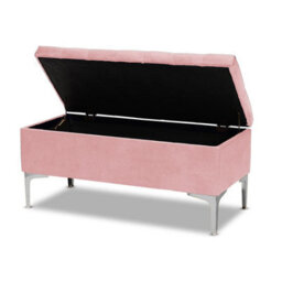 Modena Storage Ottoman Bench, Ottoman Footstool With Legs, 120Cm Plush Velvet Upholstered End Of Bed Bench, Pink - thumbnail 3