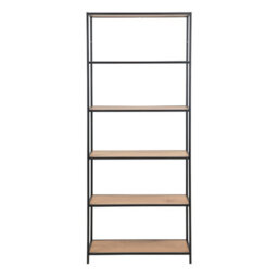 Furniture To Go Seaford Tall Black Metal Bookcase With 5 Shelves In Oak - thumbnail 2